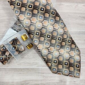 New With Tags Bergamo New York Men's Necktie & Cufflinks Geometric Tie 56"x3½"